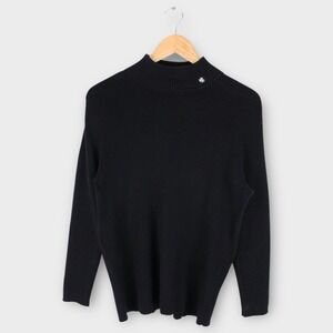 Lauren Ralph Lauren Women's Black Ribbed Mock Neck Sweater 2X Cotton Long Sleeve